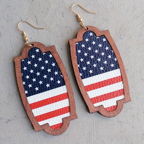 Bohemian National Flag Water Droplets Drop Earrings 4th Stars Stripes Country - Picture 1 of 9